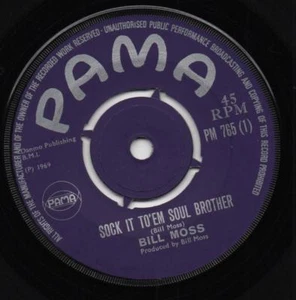 BILL MOSS sock it to em soul brother*instrumental 1969 ORIG UK PAMA FUNK*SOUL 45 - Picture 1 of 2