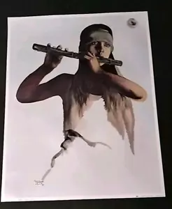 1975 PoPo & Ruby Lee Native American Flute Player Litho 29”x23” Laminated Nice! - Picture 1 of 8