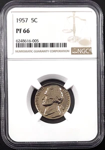 1957 Proof Jefferson Nickel graded PF 66 by NGC! sku 005 - Picture 1 of 4