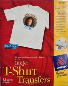 Avery 3275 Tintenstrahl T-Shirt Transfers zum Aufbügeln 8,5" x 11" Neu aber geöffnet 12 Blatt - Bild 1 von 3