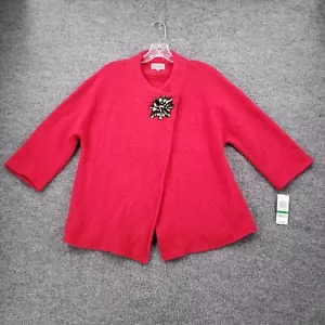 JM Collection Cardigan Women Large Petite Pink Wrap Front Brooch 3/4 Sleeve Wool - Picture 1 of 12