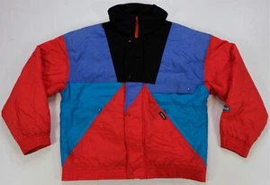 Rare Vintage ASPEN Thermolite Spell Out Color Block Full Zip Puffer Jacket 80s L - Picture 1 of 12