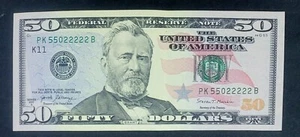 2017 A $50 DOLLAR BILL UNCIRCULATED 55022222 FANCY SERIAL NUMBER 5 IN A ROW - Picture 1 of 6