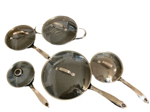 The Rock by Starfrit Non-Stick Aluminum Base Cookware 10 Piece Set - Black. Used - Picture 1 of 10