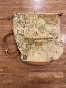 Alviero Martini 1a Classe Geo World Map Leather Duffle Bag Sack Made in Italy - Picture 1 of 7