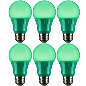 6 Pack Sunlite LED Colored A19 3W Light Bulbs with Medium (E26) Base, Green - Picture 1 of 2