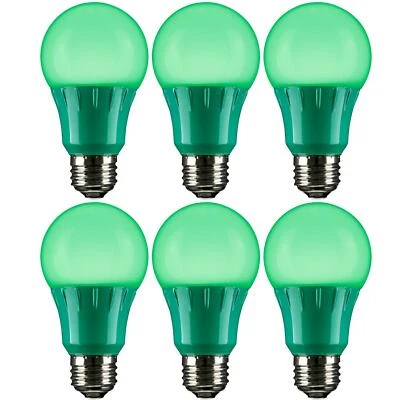 6 Pack Sunlite LED Colored A19 3W Light Bulbs with Medium (E26) Base, Green - Image 1 of 2