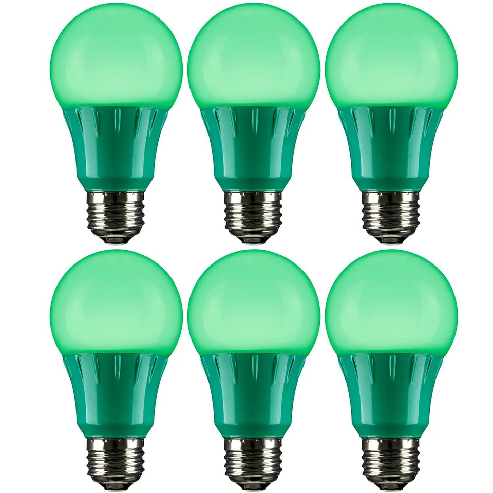 6 Pack Sunlite LED Colored A19 3W Light Bulbs with Medium (E26) Base, Green - Image 1 of 2