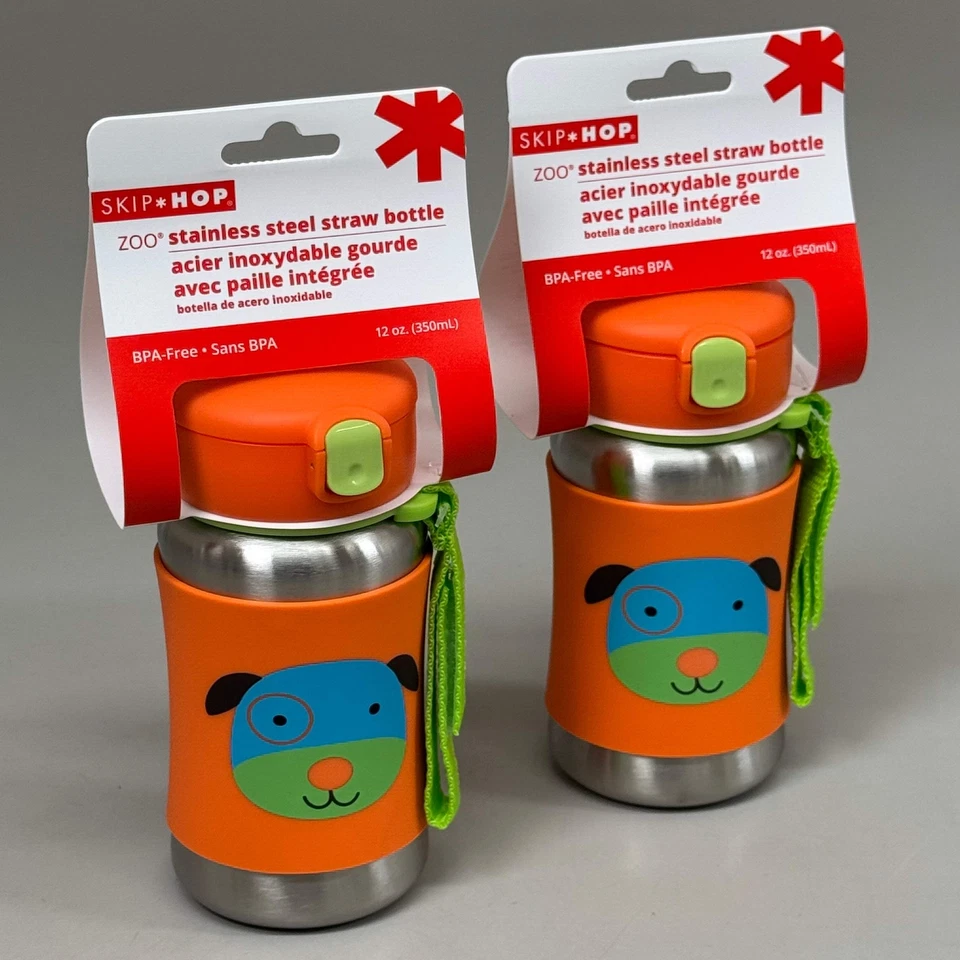 Skip Hop Baby Zoo Stainless Steel Straw Bottle 12oz Multi Darby Dog