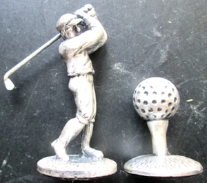 PEWTER GOLFER & GOLF BALL GAME TOKEN FIGURE SET, USED - Picture 1 of 3