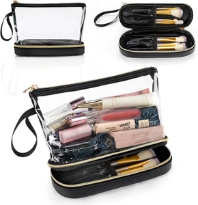 Clear Makeup Bag Small Travel Makeup Bag with Brushes Organiser Compartments, TS - Picture 1 of 12