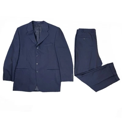 DKNY 2 изделия костюм мужской костюм темно-синий 4 кнопки в тонкую полоску 100% шерсти Laine 42R 34 x 30 - Изображение 1 из 4