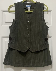 Bryn Connelly Vintage Olive Green Corduroy Two-Piece Vest And Mini Skirt Set - Picture 1 of 9