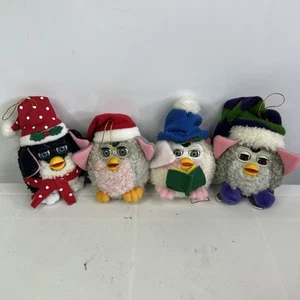 "4 adornos navideños de felpa Furby 1999 vintage sin perchas ojos abiertos cerrados" - Imagen 1 de 6