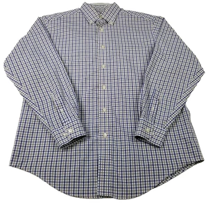 Roundtree & Yorke Button Up Shirt Mens Medium Blue Brown Check Travel Smart Work - Picture 1 of 9