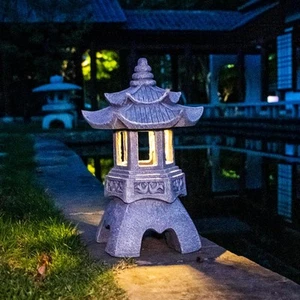 DIBIEECN Japanese Garden Decor Pagoda Statue, Solar Patio Lights, 1, L - Picture 1 of 7