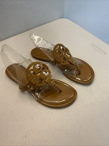 Tory Burch Miller Sandal Soft Brown Patent Leather Size 9.5M Beach Casual Boat - Picture 1 of 13