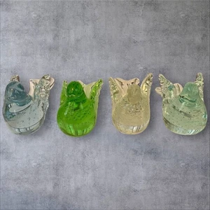 Set of 4 Hand Blown Art Glass Bullicante Bird Figurines – Blue Green Aqua Clear - Picture 1 of 10