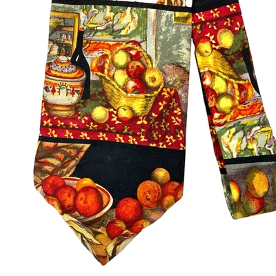 Vintage Handmade Museum Artifacts Apples Silk Tie 59 x 3.75" Made in USA - Image 1 of 4