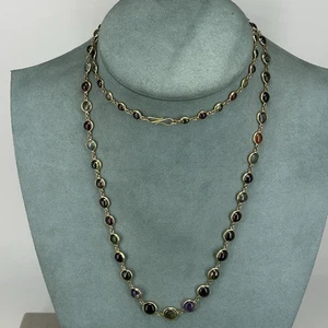 925 sterling silver necklace multi gemstone bezel set long gold vermeil READ - Picture 1 of 12