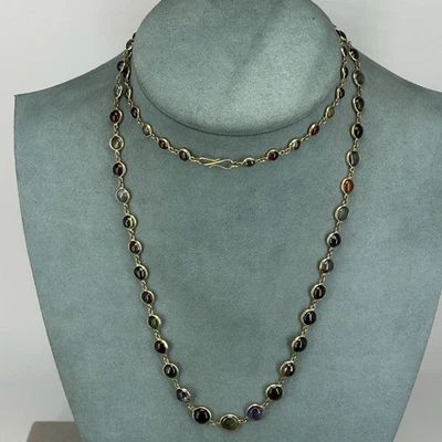 925 sterling silver necklace multi gemstone bezel set long gold vermeil READ - Image 1 of 4