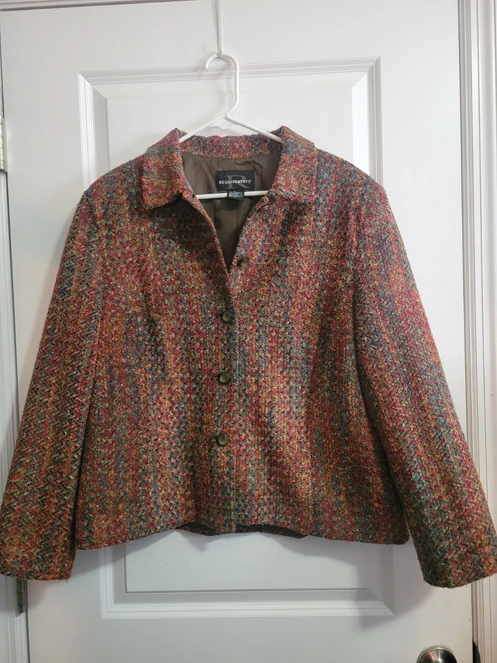 Vintage Requirements Blazer Womens Size 14 Gray Brown Red Green Lined Fall Color - Image 1 of 3