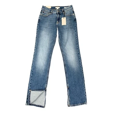 Forever 21 Jeans Womens 25 Blue Straight High Rise Stretch Ankle Slit Zip Fly - Image 1 of 4