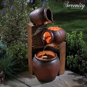 Serenity Cascading Tipping Pots Water Feature Outdoor Garden Fountain LED Lights