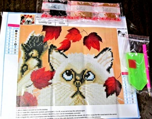 Leaves Falling On Cat 3D Round Diamond Cross Stitch Painting Kit - NIP (#268) - Picture 1 of 4