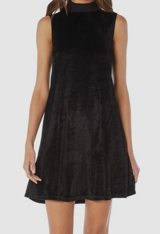 Michael Stars Women's Black Solid Vali Velvet Mock Neck Shift Dress Size M