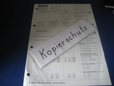 Volvo 1800 E, 142 E, 144 E, 145 E  Bj. ab 09. 1971  orig. Bosch Testwerte-Blatt - Bild 1 von 2