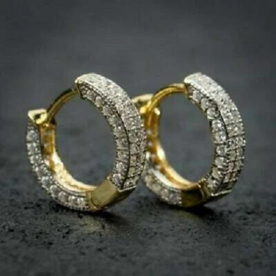 1.60CT  Lab-Created Diamond Men's Huggie Hoop Earrings  14K Yellow Gold Finish - Image 1 of 4