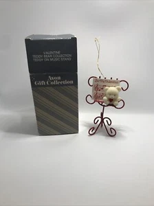 Avon Teddy Bear Ornament Collection- Valentine - Teddy on Music Stand EUC w/ Box - Picture 1 of 4