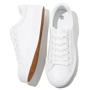 Womens Tennis Shoes PU Leather Sneakers Casual Walking Shoes for Women 8 White - Picture 1 of 7