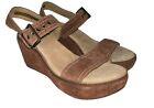 Clarks Womens Aisley Orchid Wedge Sandal 3" Heel Shoes Cognac Leather Buckle 9.5