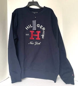 Tommy Hilfiger Sweatshirt Sweater Mens XL Blue New York 1985 Embroidered - Picture 1 of 5