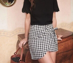 SéZAN mini Pacome Wrap Tie Bow Black / White Check skirt - size 40 / uk 12 - Picture 1 of 8