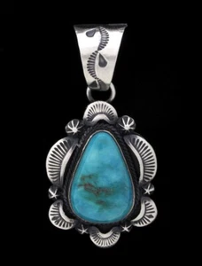 Natural Fox Turquoise Pendant By Navajo Artist Gilbert Tom - Picture 1 of 3
