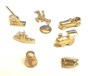 Monopoly Deluxe Edition 8 Replacement Gold Toned Tokens Pawns Movers Parts 1995 - Picture 1 of 12