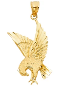14K Solid Yellow Gold Flying Eagle Pendant Diamond Cut Bird Charm 2.1 gram 29 mm - Picture 1 of 1