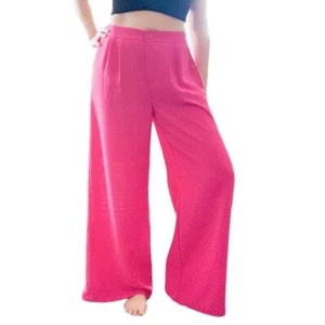 Hot Pink Wide Leg Casual Pleated Trousers Large - Picture 1 of 6