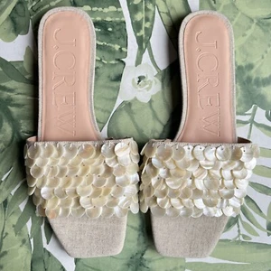 J.CREW Neu mit Etikett Capri-Pantoletten Perlmutt natürliche Pailletten Sandalen Größe 9 CA030 - Bild 1 von 8