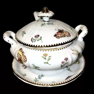 Godinger Gold Trim Tureen Lid & Ladle Butterfly Dragonfly Lady Bug Botanical VTG - Picture 1 of 10
