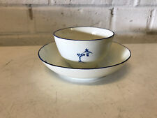 Antique Chinese Export Porcelain Tea Bowl Cup & Saucer w Blue Foliage Decoration