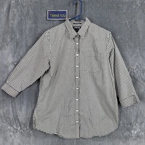 Lands' End No Iron 100% Supima Cotton 3/4 Sleeve Button Up Shirt 14P Houndstooth - Picture 1 of 9