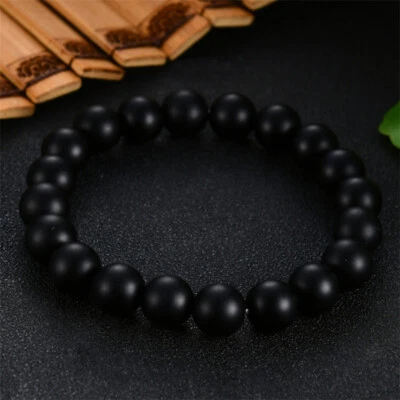 MODERN 8" 10mm Matte Black Onyx Gemstone Beaded Men's Bracelet - Image 1 of 4