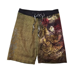 Affliction Y2K Aisan Tiger Battle Swim Trunks Board Shorts Mens Large L - Picture 1 of 8