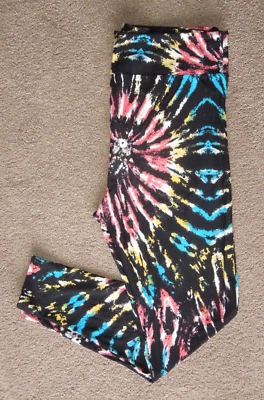 LuLaRoe TC2 Leggings ~ Red Yellow BLUE Tie Dye with BLACK ~ RARE NEW RELEASE - Image 1 of 4