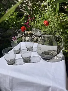 Vintage Whitefriars Smoked Glass WaterJug & Four Tumblers - Picture 1 of 23