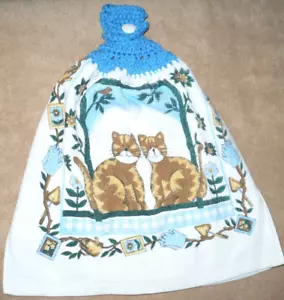 1 Crochet Top Hanging Kitchen Towel Cats and Gardening Items, Full cornflower bl - Picture 1 of 1